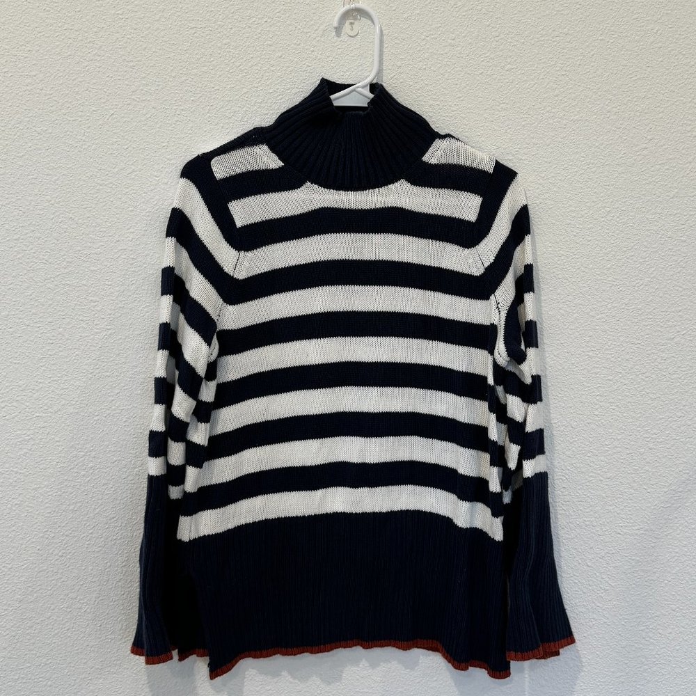 Striped Navy and White Turtleneck Sweater